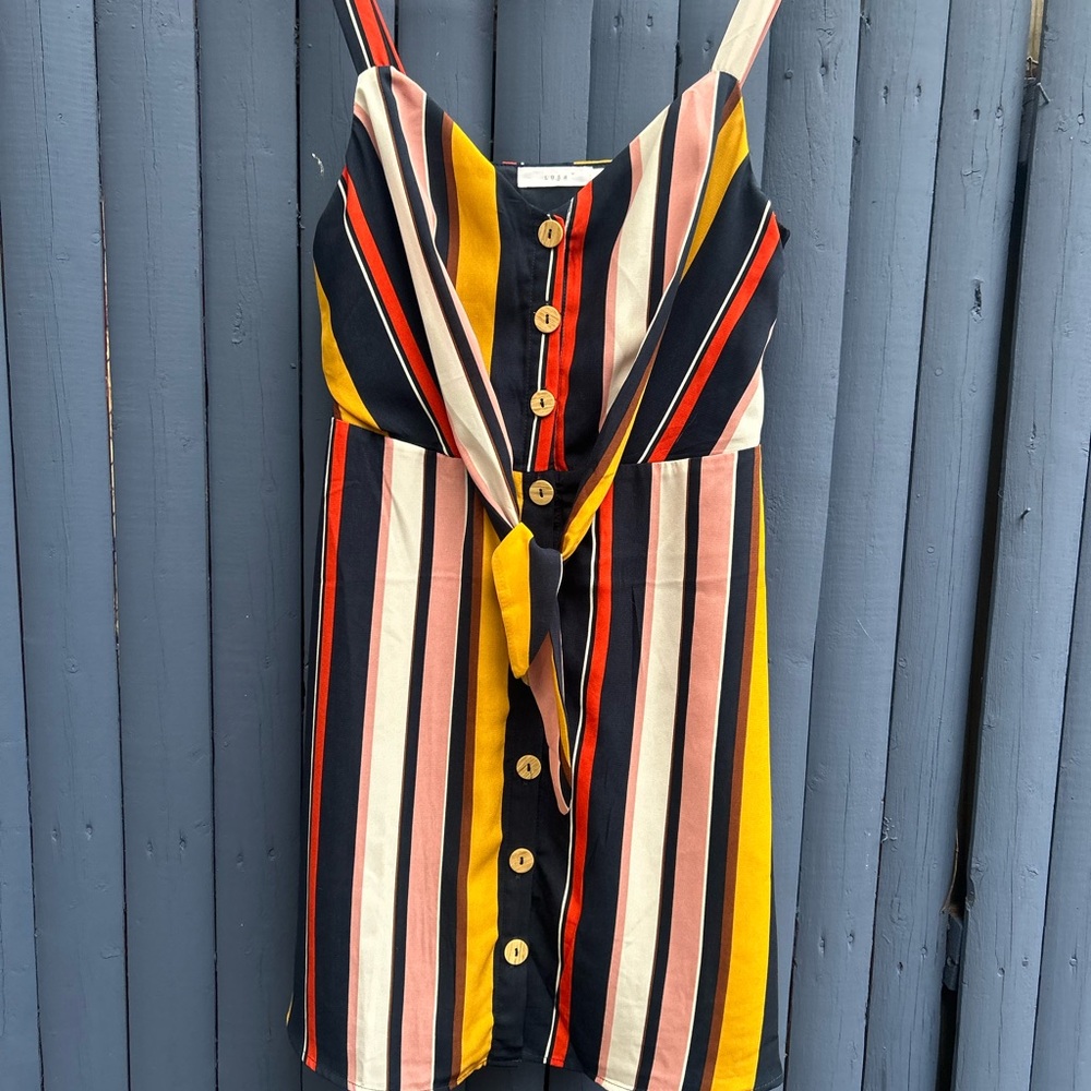 Lush Striped Button-Down Summer A line Tie Front Dress (Never Worn)